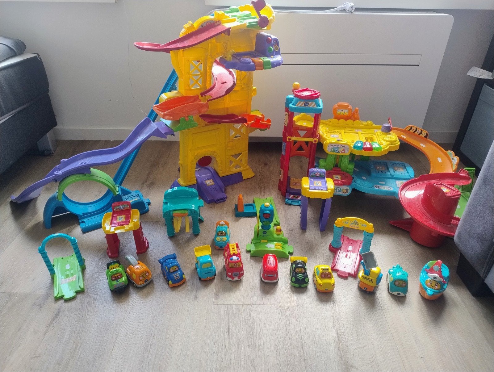 Grote VTech Toet Toet Auto’s Set – 2 Grote Banen, Losse Elem, Kinderen en Baby's, Ophalen of Verzenden, Gebruikt
