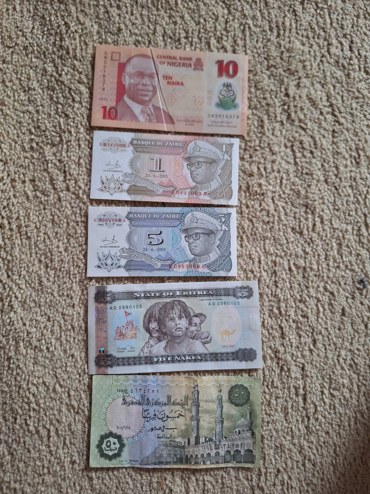 Set van 5 Afrikaanse bankbiljetten, Postzegels en Munten, Bankbiljetten | Afrika, Ophalen of Verzenden, Nigeria, Setje