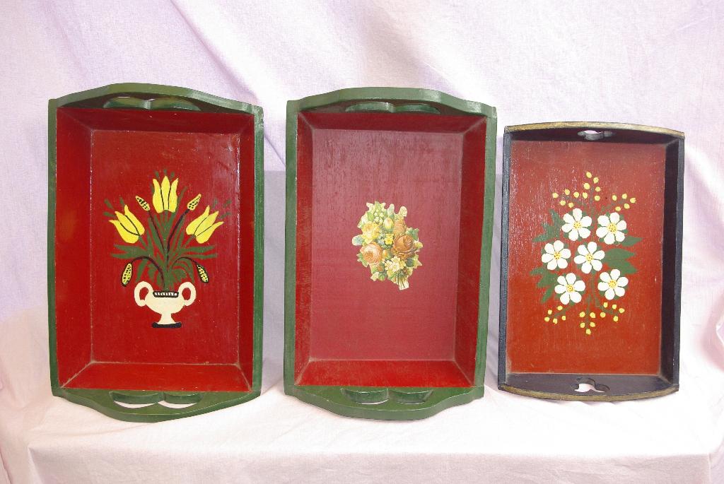 Houten dienbladen ( Beschilderd, Antiek en Kunst, Ophalen of Verzenden, Handgemaakt, Hout, Houtsnijwerk