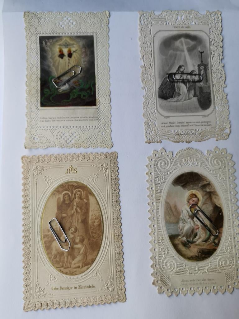 Set van 4 antieke prentjes (canivets) - 19e eeuw, Antiek en Kunst, Antiek | Religie, Ophalen of Verzenden