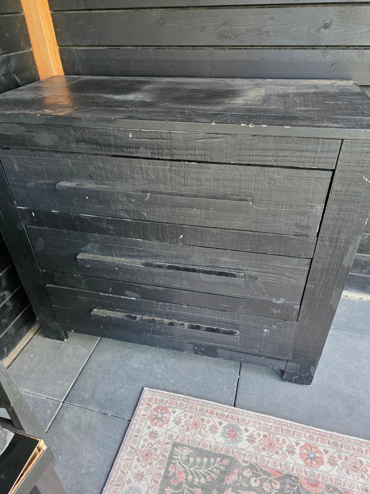 Zwart houten ladekast met 3 laden, Ophalen, Gebruikt, 100 tot 150 cm, 3 of 4 laden