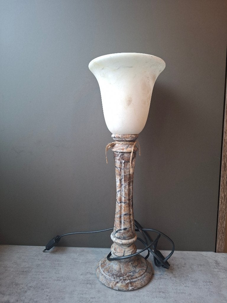 vintage lamp marmer en albast, Overige merken, Vintage, 44 cm, Met schakelaar