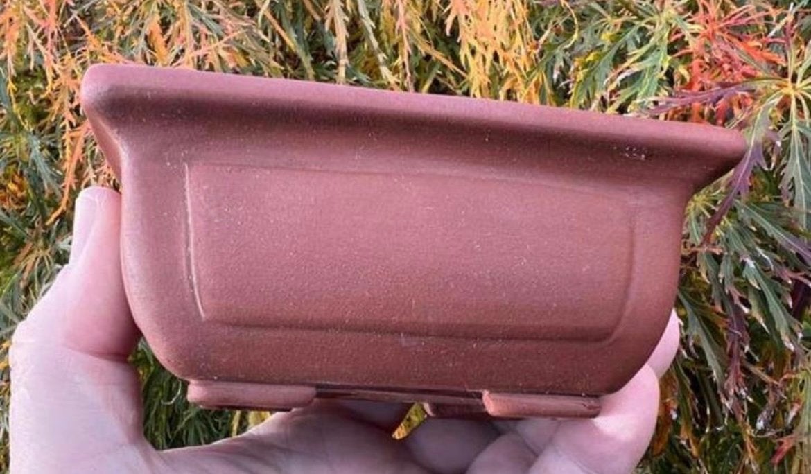 Bonsai schaal bruin ongeglazuurd gemerkt 12,7x9,9x5,5, Ophalen of Verzenden, Zo goed als nieuw, Aardewerk, Rechthoekig