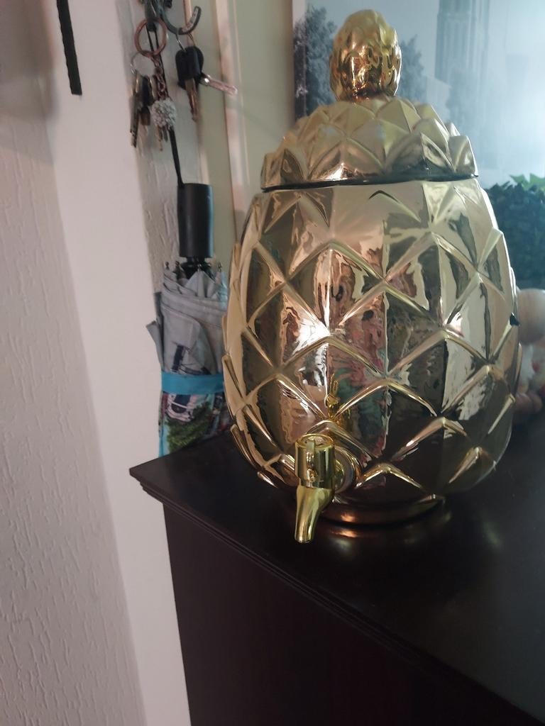 Gouden Ananas Drankdispenser / Decoratie, Huis en Inrichting, Woonaccessoires | Overige, Zo goed als nieuw, Goud, Modern, Ophalen of Verzenden