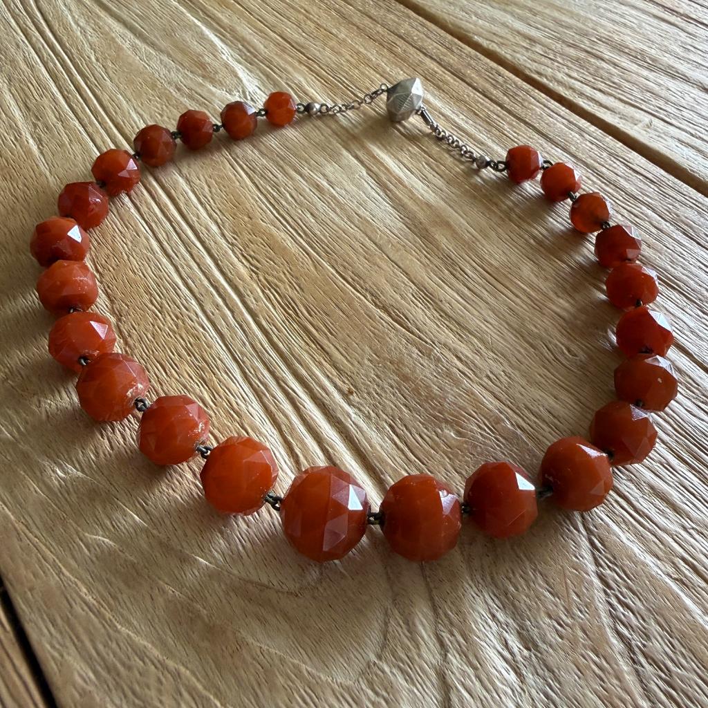 Vintage halsketting, Ophalen of Verzenden, Gebruikt, Bruin, Overige materialen