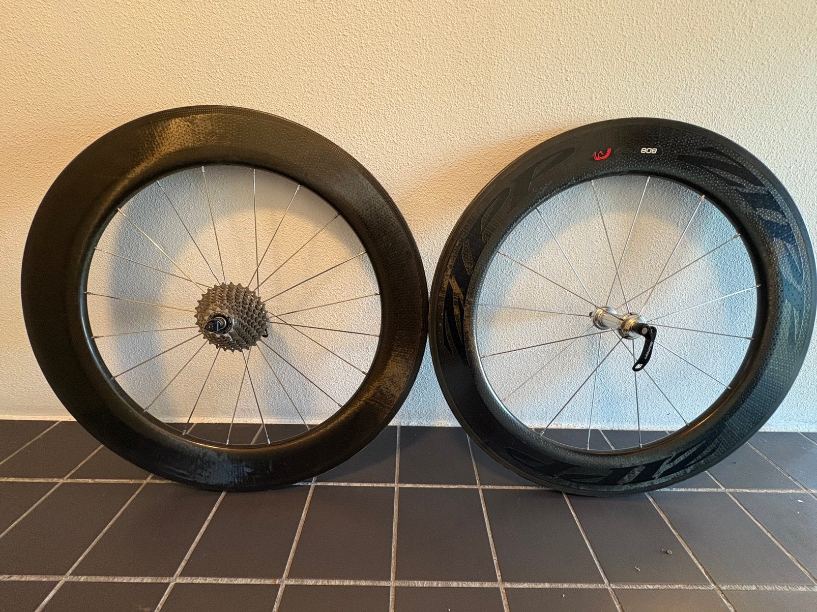 Zipp 808 carbon tubular wielen 11 speed dura ace, Ophalen of Verzenden, Zo goed als nieuw, Carbon