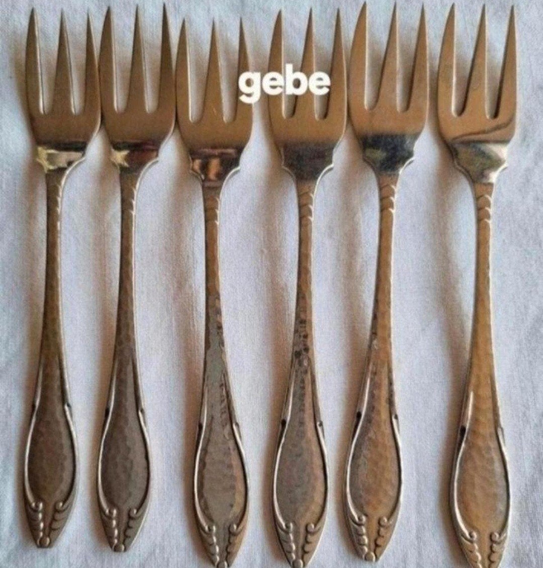 Bestek Gebe gehamerde set dessert, Antiek en Kunst, Ophalen of Verzenden