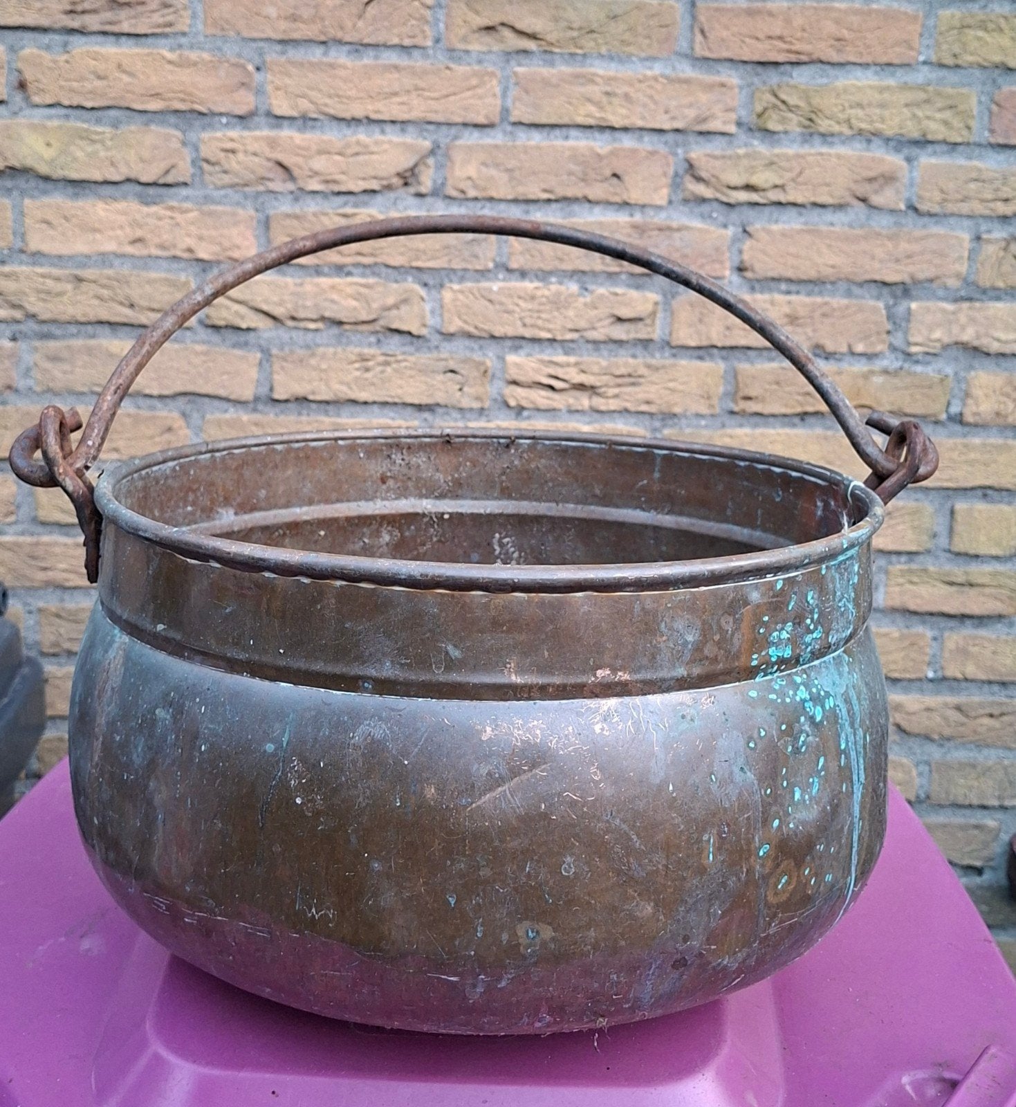 Antieke Rood Koperen Heksenketel, Ophalen, Koper