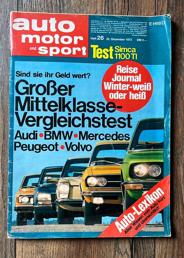 AMS 1973: BMW E12, Audi C1, Mercedes W115, Simca 1100 TI, Ophalen of Verzenden, Gelezen, Algemeen