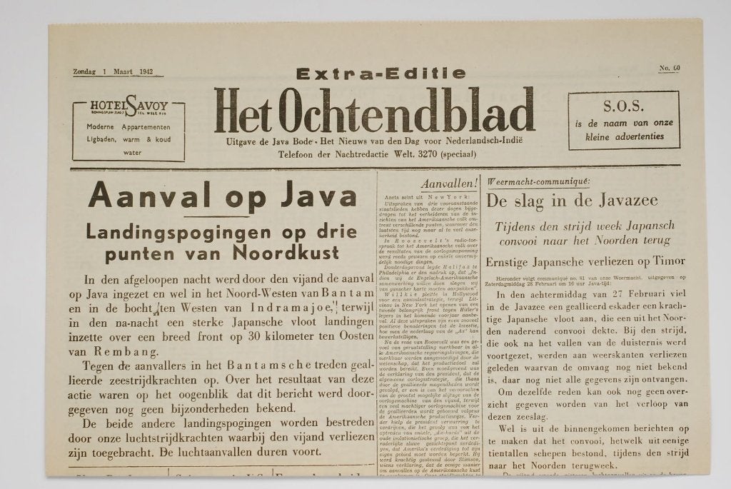 Het Ochtendblad - Aanval op Java 1942 herdruk krant WOII, Verzenden, Amsterdam, Overige soorten, Florence Uitgeverij