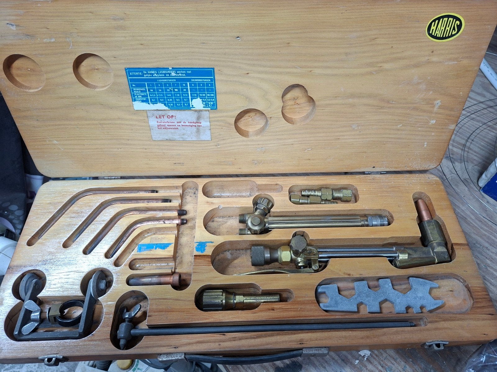 Harris Lasapparaat / Snijbrander Set in Houten Kist, Doe-het-zelf en Verbouw, Gereedschap | Lasapparaten, Ophalen, Gebruikt, Overige typen
