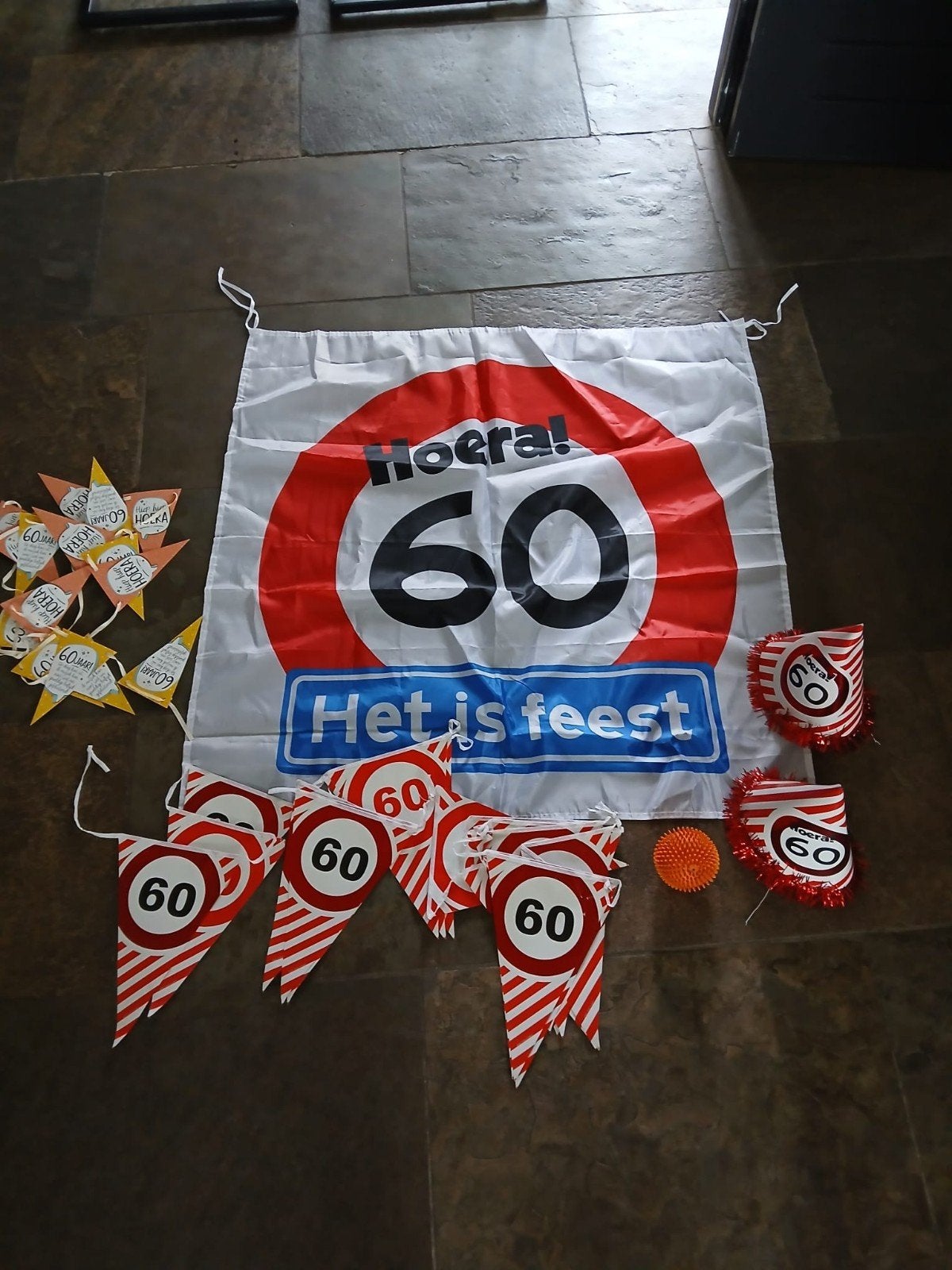 Hoera 60 jaar feestversiering set, Ophalen of Verzenden, Gebruikt, Versiering, Verjaardag