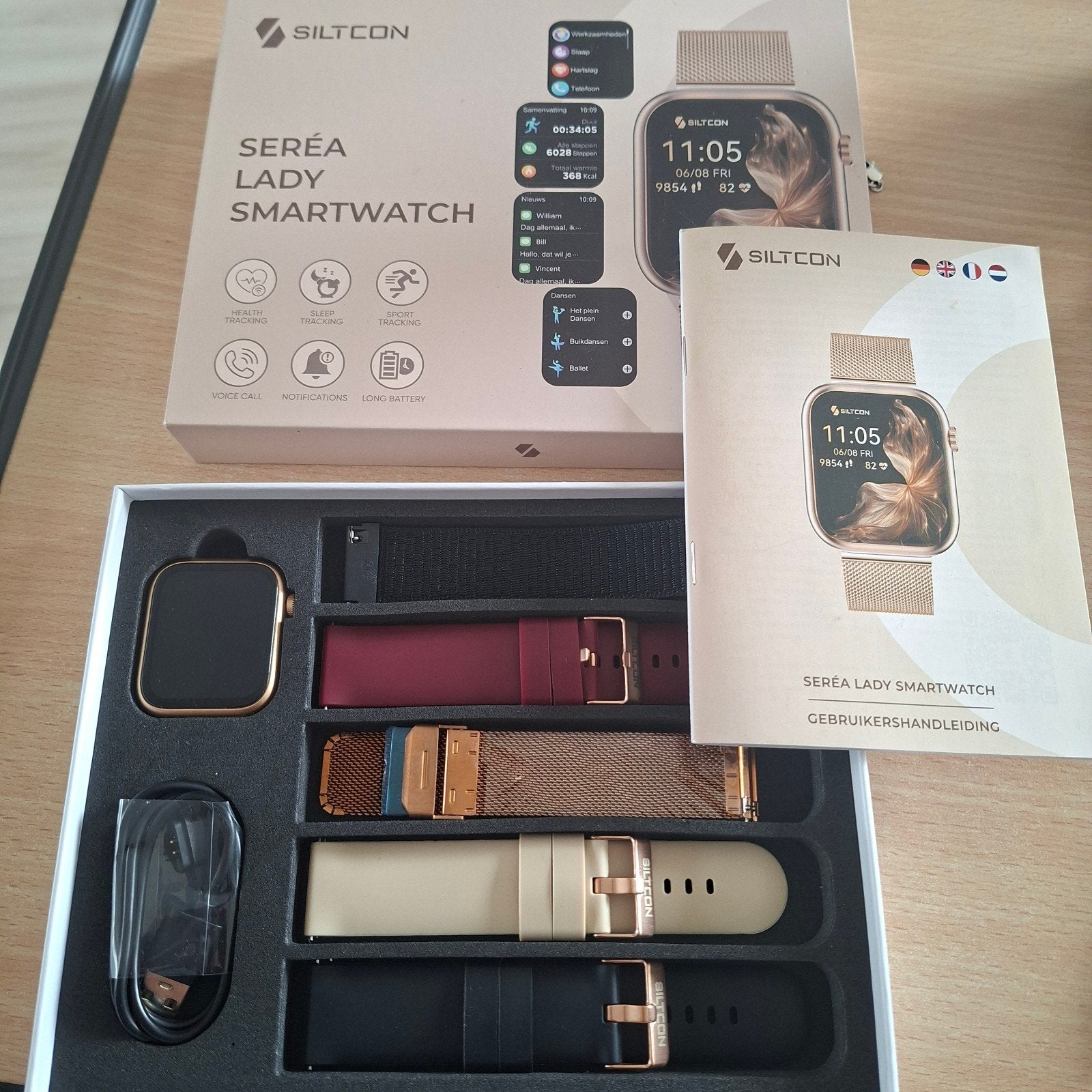 Siltcon Seréa Lady Smartwatch met 5 bandjes, Zwart, Nieuw, Ophalen of Verzenden, Waterdicht