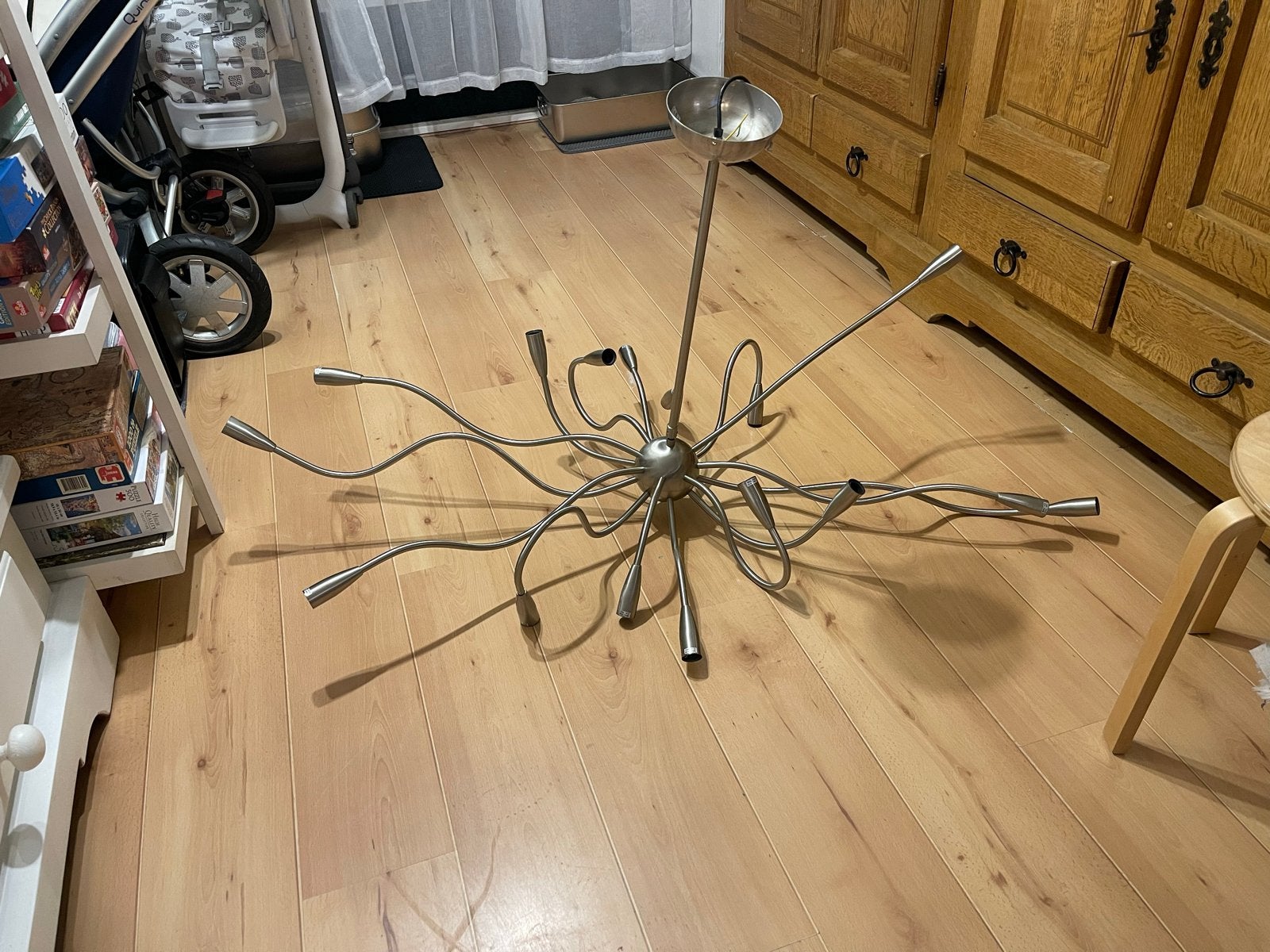 Moderne sputnik hanglamp met 18 armen, Ophalen, Gebruikt, E14 (klein), Modern / Strak