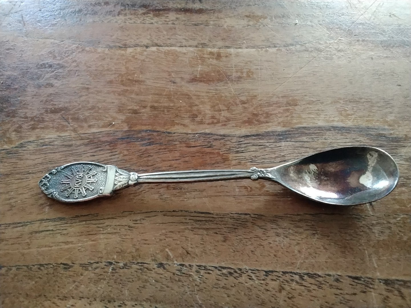 Antieke zilveren lepel met decoratieve handgreep, Antiek en Kunst, Antiek | Bestek, Ophalen of Verzenden
