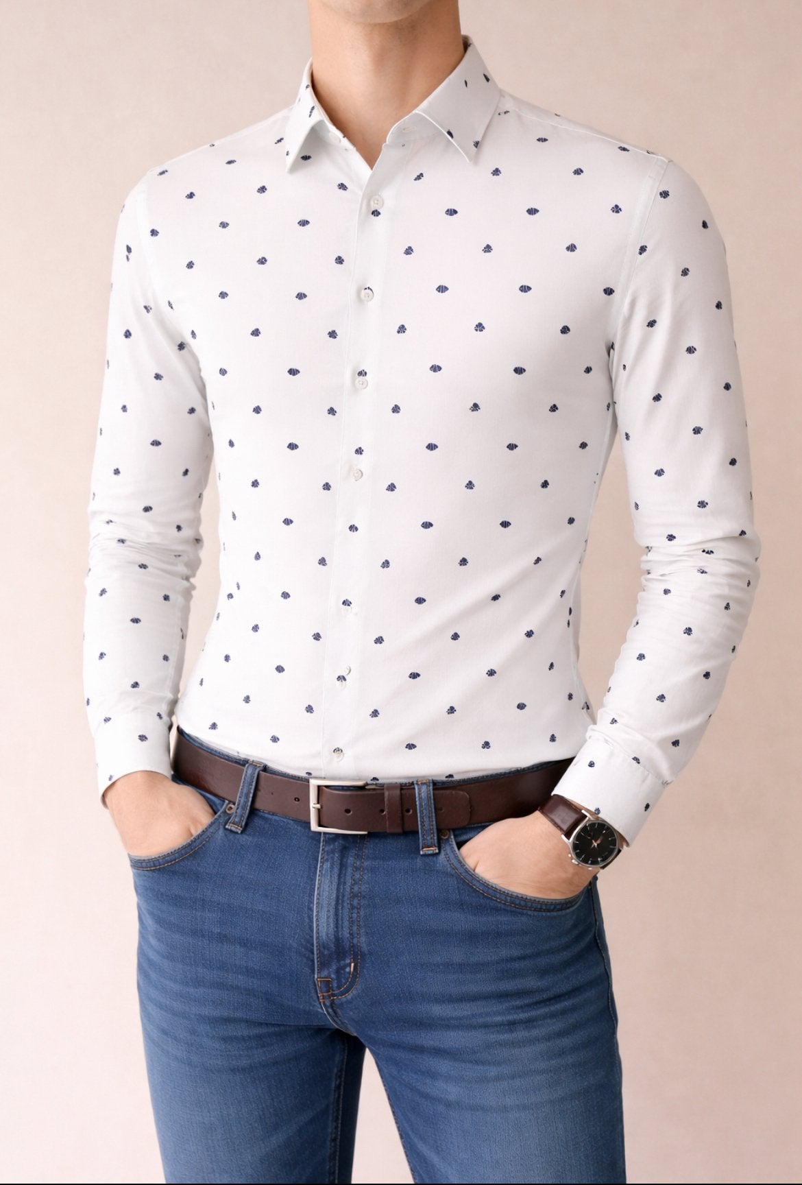 Overhemd met croissantprint - Scotch & Soda - maat S, Ophalen of Verzenden, Zo goed als nieuw, Meerkleurig, Halswijdte 38 (S) of kleiner
