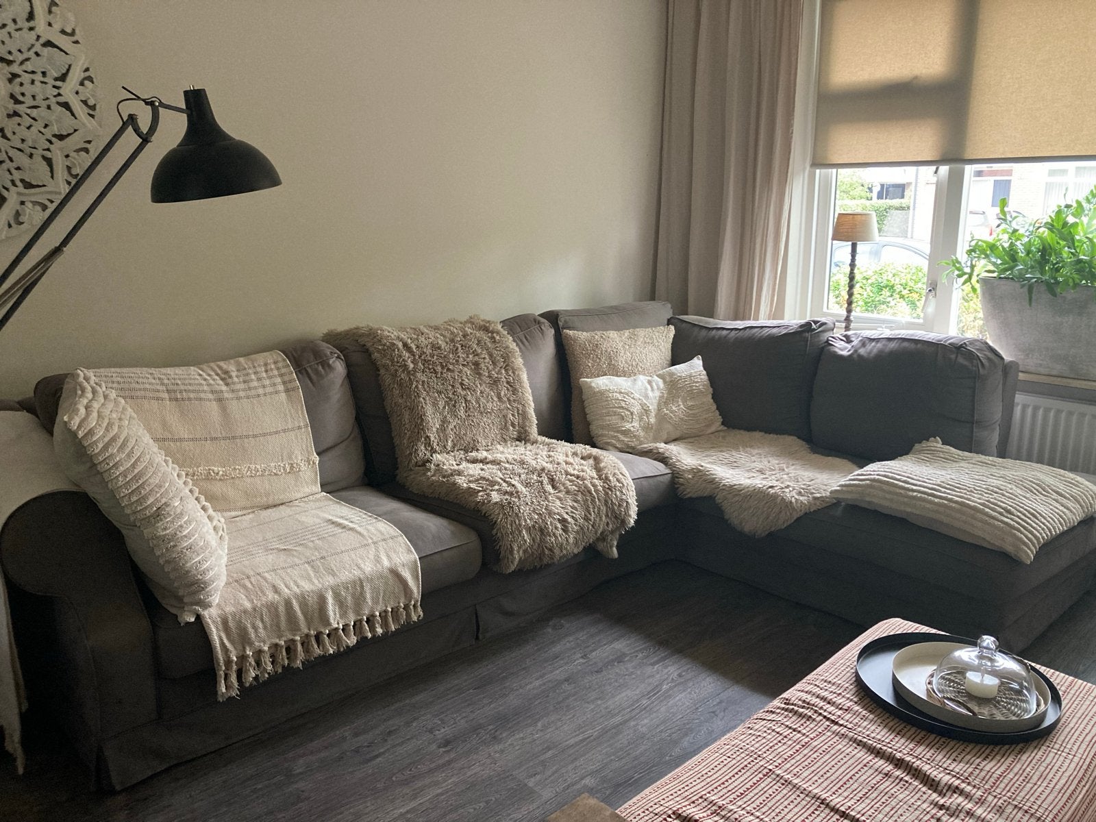 Grote comfortabele hoekbank, grijs, 310x225 cm, Ophalen, Gebruikt, Hoekbank, 300 cm of meer