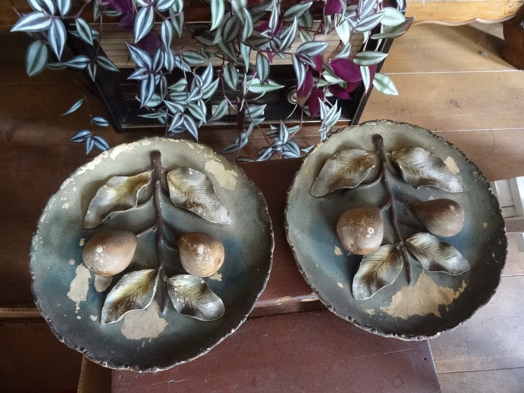 2x Oud Frans wandbord met opgelegde peren aan een tak, Antiek en Kunst, Ophalen