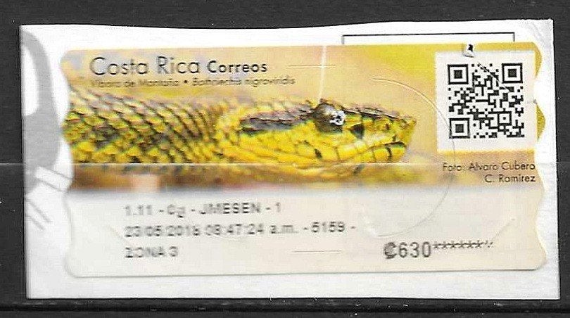 COSTA RICA AUTOMAATZEGEL-voor ejon 0.15, Ophalen of Verzenden, Gestempeld, Dier of Natuur