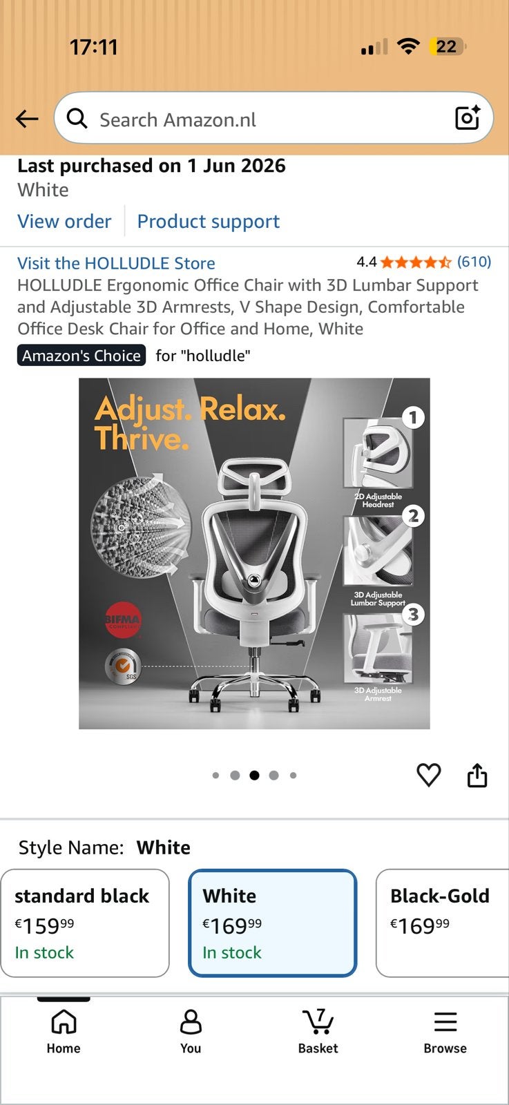 Ergonomic Office Chair, Ophalen, Wit, Zo goed als nieuw, Bureaustoel