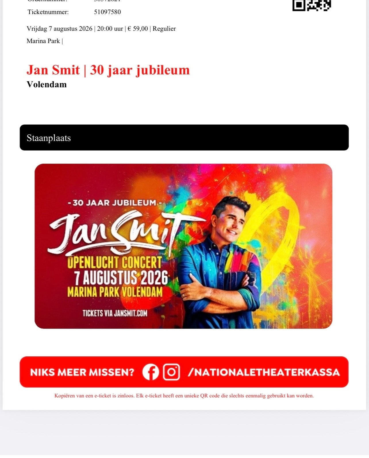 Jan smit concert Volendam staanplaats op 7 augustus, Tickets en Kaartjes, Eén persoon, Augustus