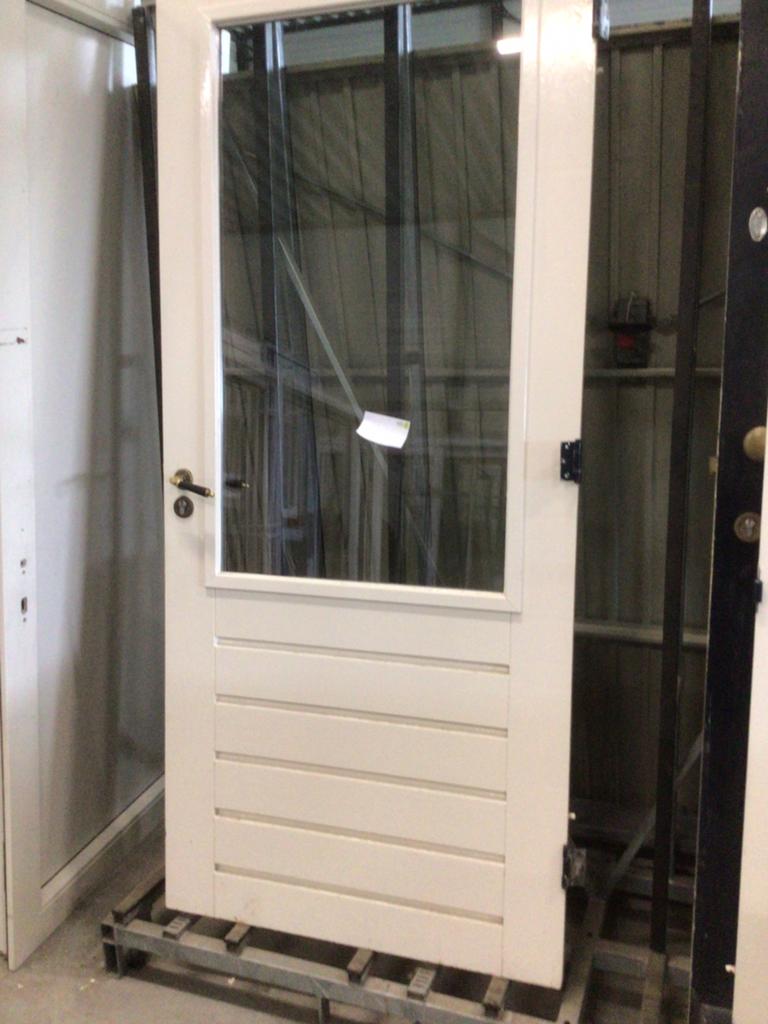 Hardhouten achterdeur met dubbelglas, Ophalen of Verzenden, Buitendeur, 200 tot 215 cm