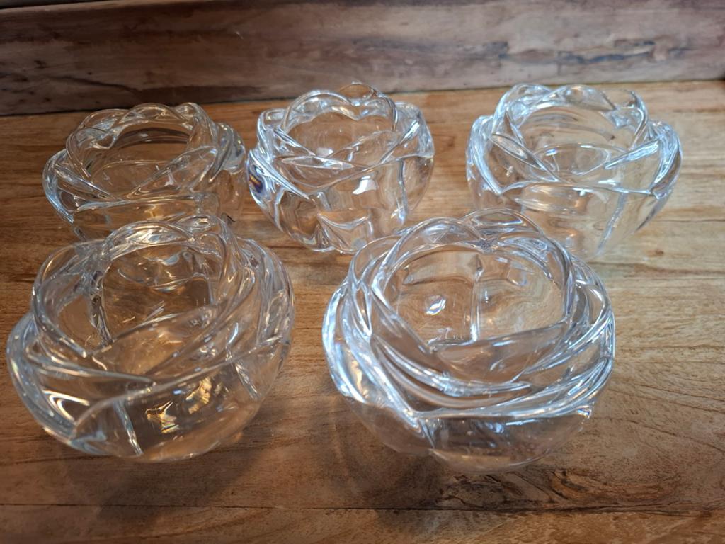 Waxinelichthouder Adria loodkristal roos 5 stuks, Antiek en Kunst, Antiek | Glas en Kristal, Ophalen of Verzenden