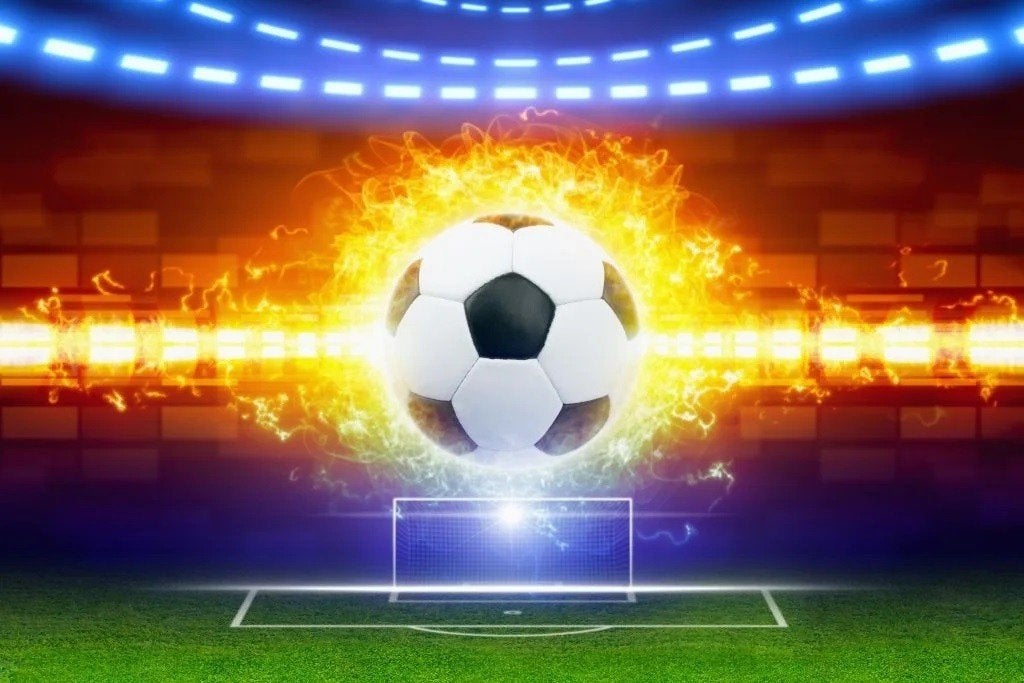 Voetbal fotobehang – Vurige Voetbal in het Stadion, Ophalen of Verzenden, Fotobehang