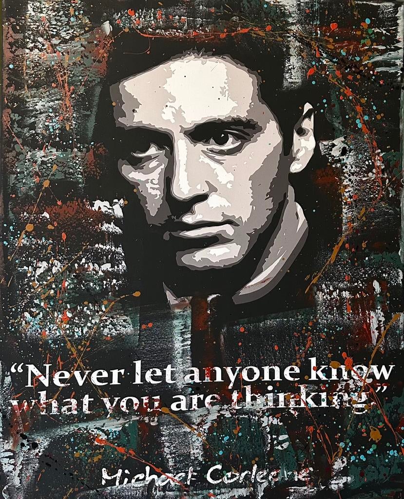 Michael Corleone- Katoenen canvasdoek- Mixed Media-100x80cm, Ophalen of Verzenden
