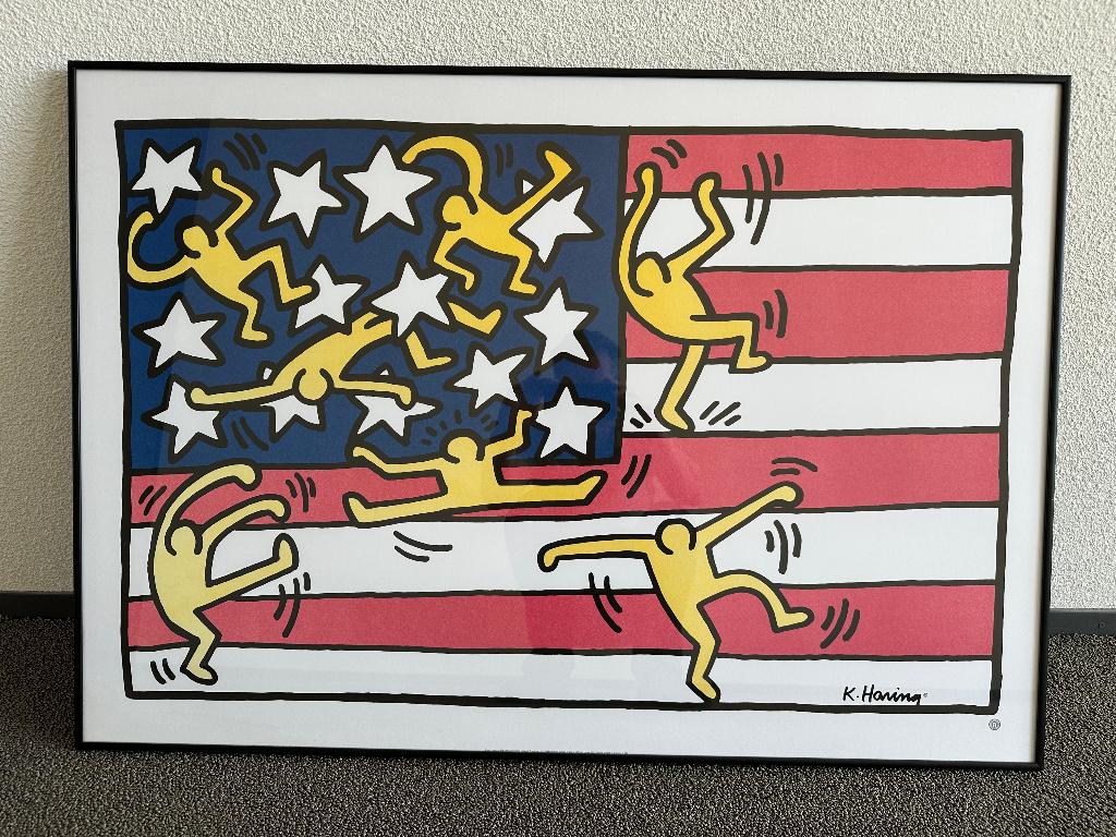 Poster Keith Haring, American music festival, Ophalen, Gebruikt, Met lijst, Deurposter of groter