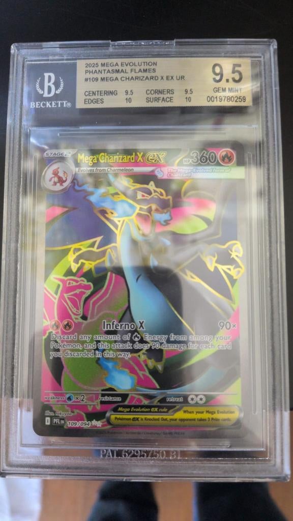 Pokémon Mega Charizard X EX UR 109/094 BGS 9.5 GEM MINT, Ophalen of Verzenden, Zo goed als nieuw, Losse kaart