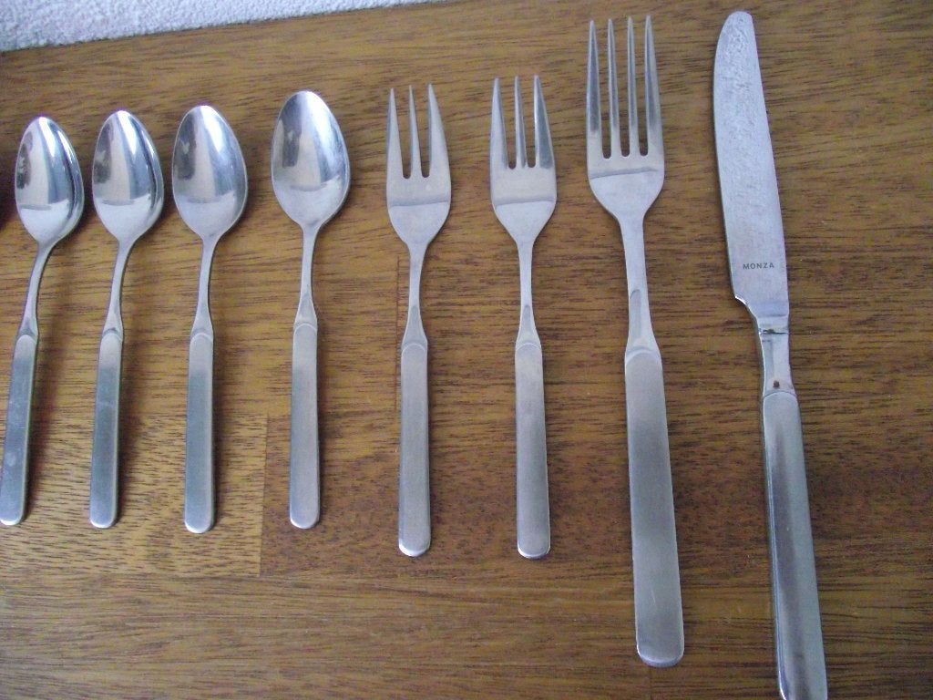 7 Monza bestek 5 vork 15 cm lepel 14 cm mes 19cm Blokker p s, Ophalen of Verzenden