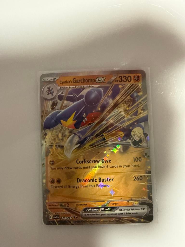 Cynthia's Garchomp EX 111/217 - Pokémon Kaart, Hobby en Vrije tijd, Ophalen of Verzenden, Zo goed als nieuw, Losse kaart, Foil