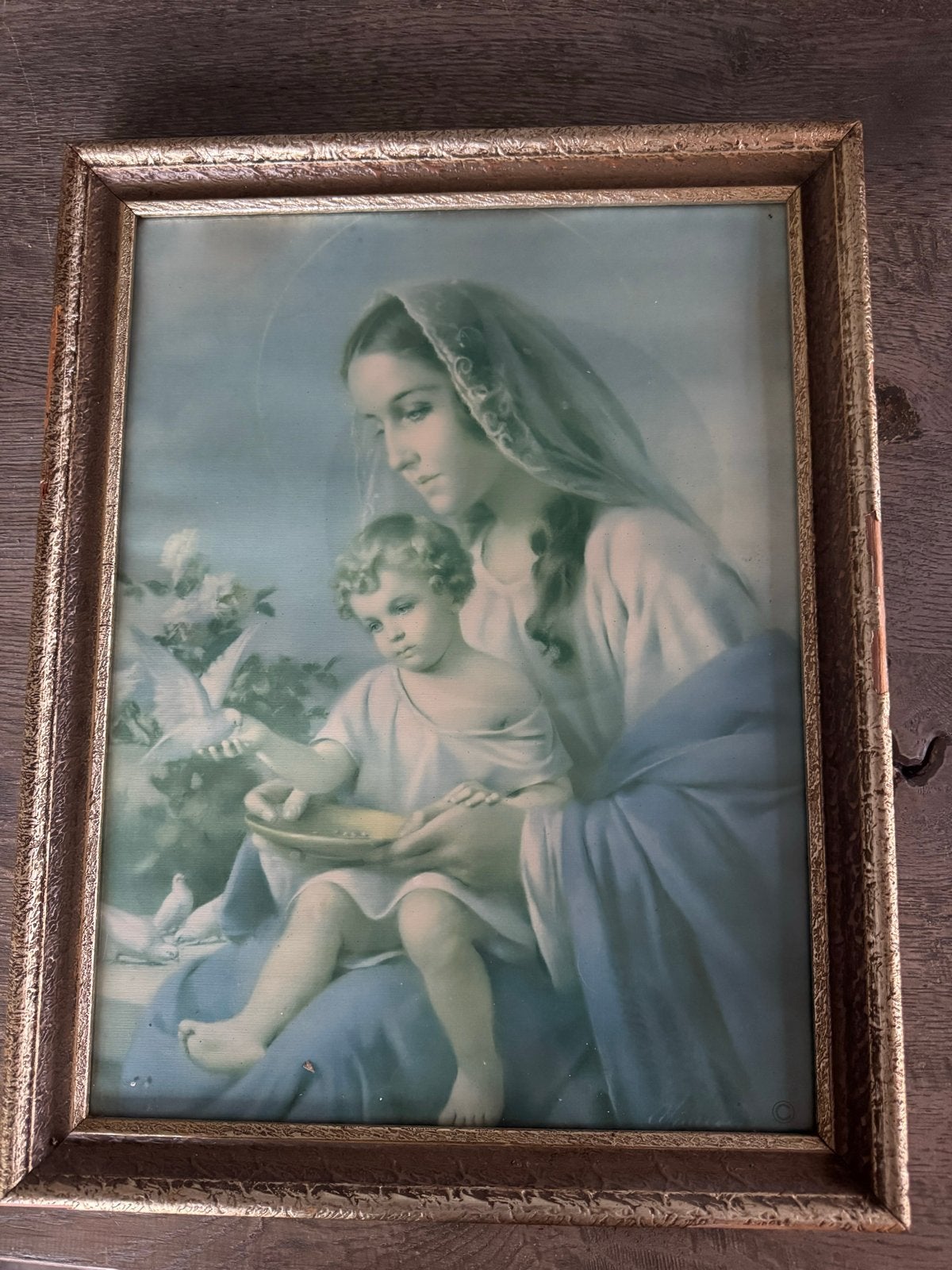Vintage Maria met kind prent in lijst - 46,5 x 36,5 cm, Ophalen of Verzenden