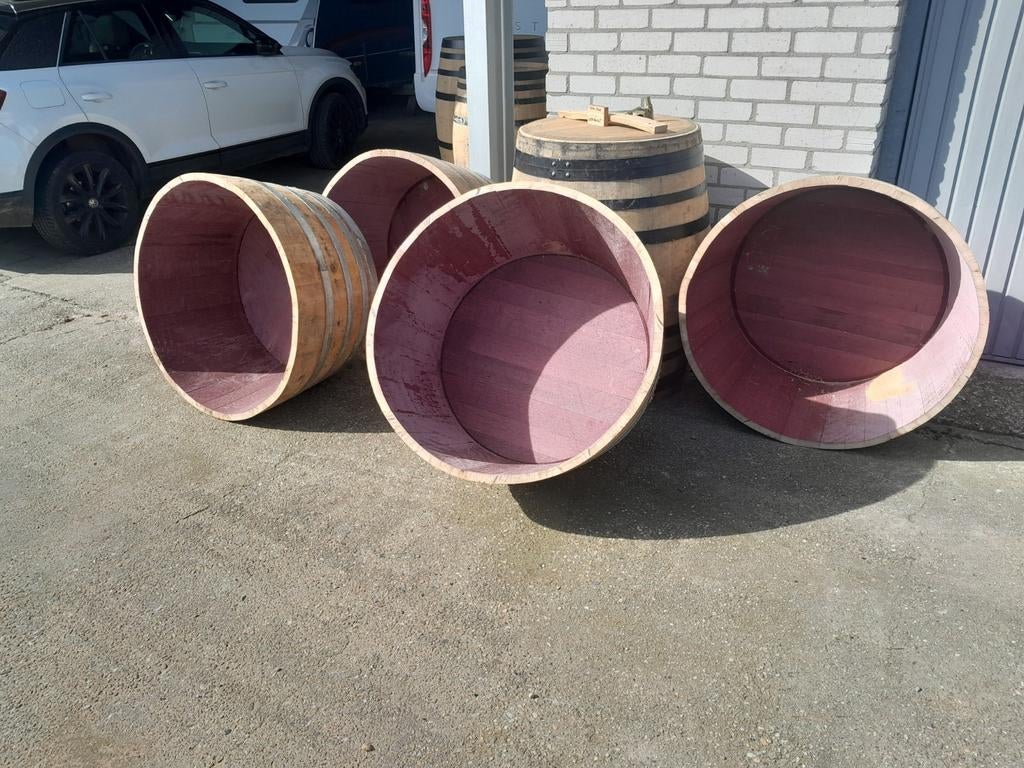 Grote XXXL halve wijnvaten tbv palmboom,olijfboom ect D=94, Ophalen, Zo goed als nieuw, Rond, Hout