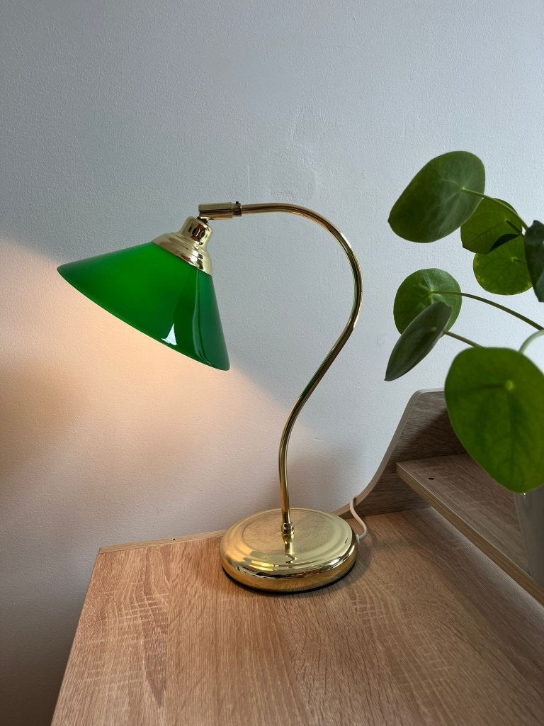 Vintage zeldzame IKEA bankierslamp 1980's messing glas, Ophalen, Zo goed als nieuw, Glas