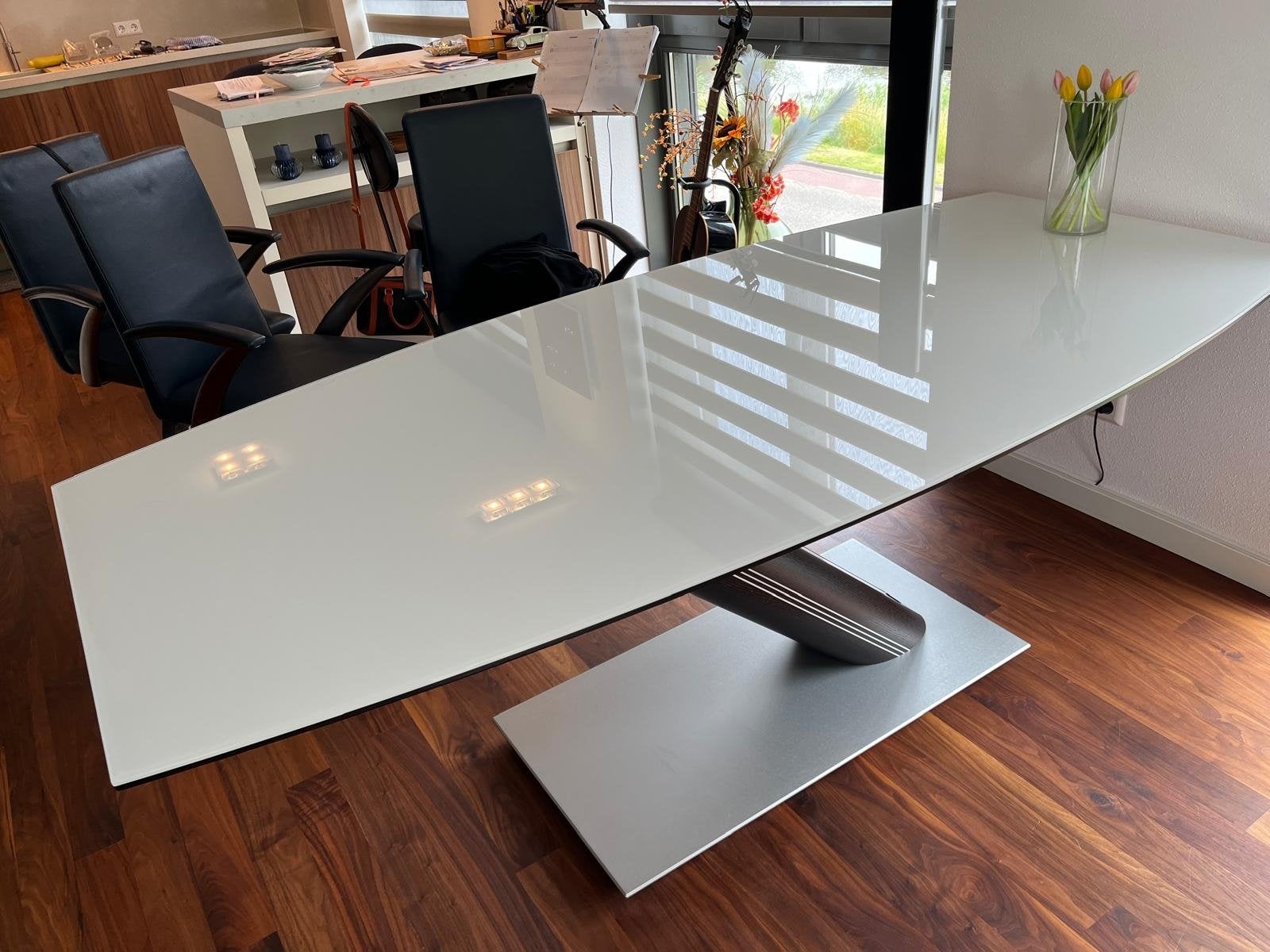 Design eettafel Wenge hout met glazen blad, Huis en Inrichting, Tafels | Eettafels, Ophalen, Gebruikt, 50 tot 100 cm, 150 tot 200 cm