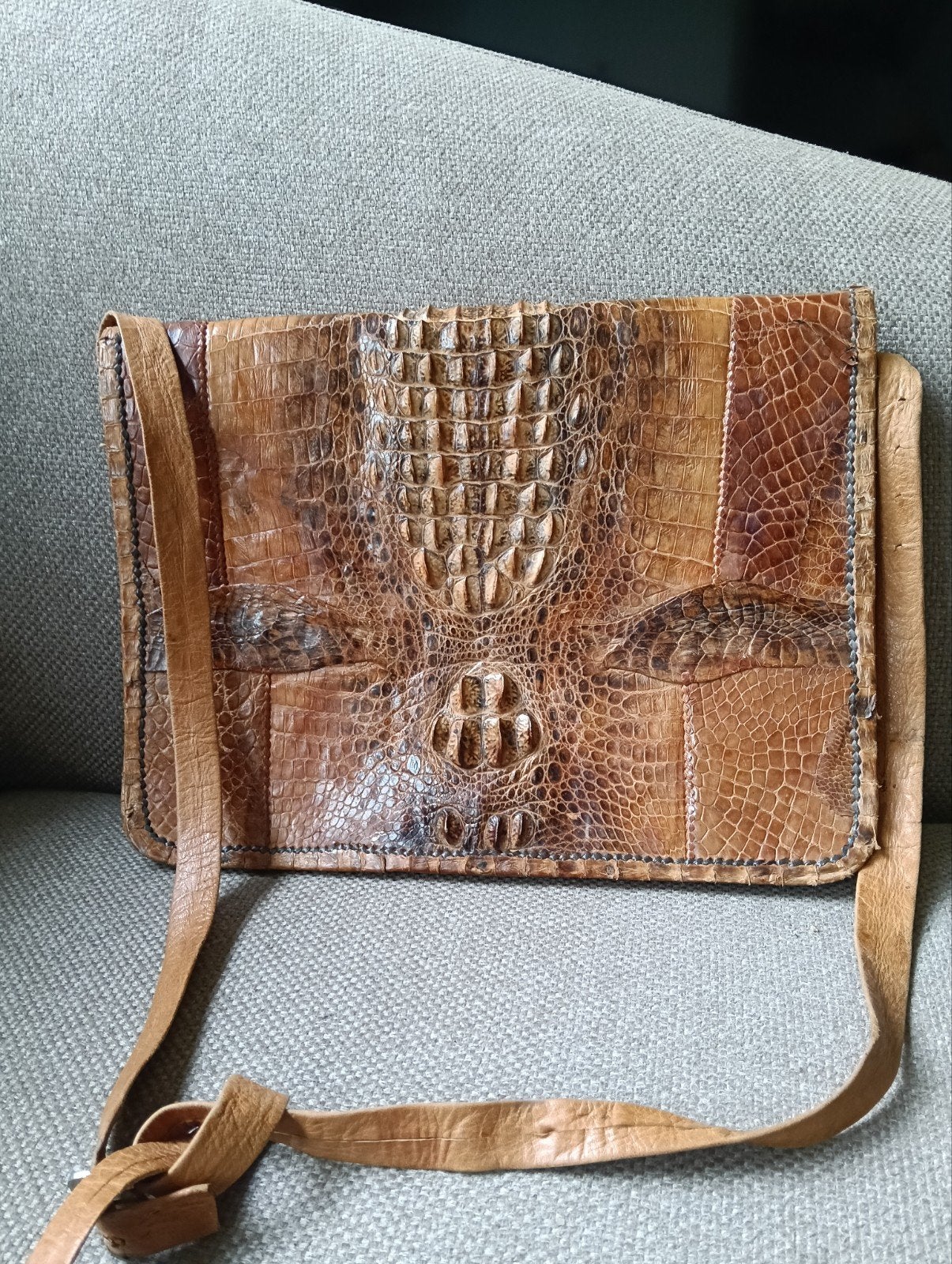 Vintage Krokodillenleren Schoudertasje - Uniek Design, Gebruikt, Bruin, Schoudertasje, Onbekend