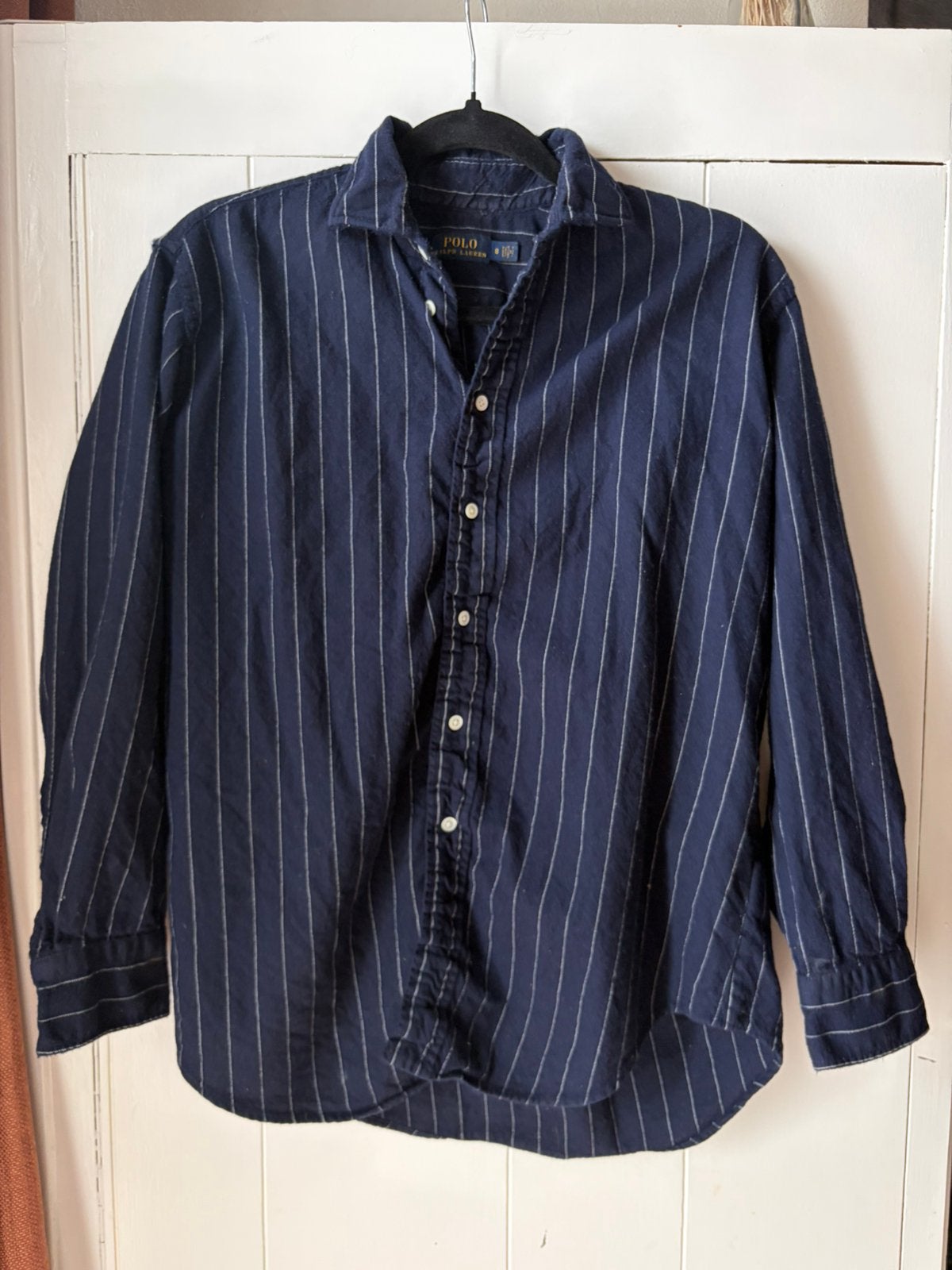 Polo Ralph lauren blouse blauw wol stripe 8 vintage, Ophalen of Verzenden, Zo goed als nieuw, Blauw