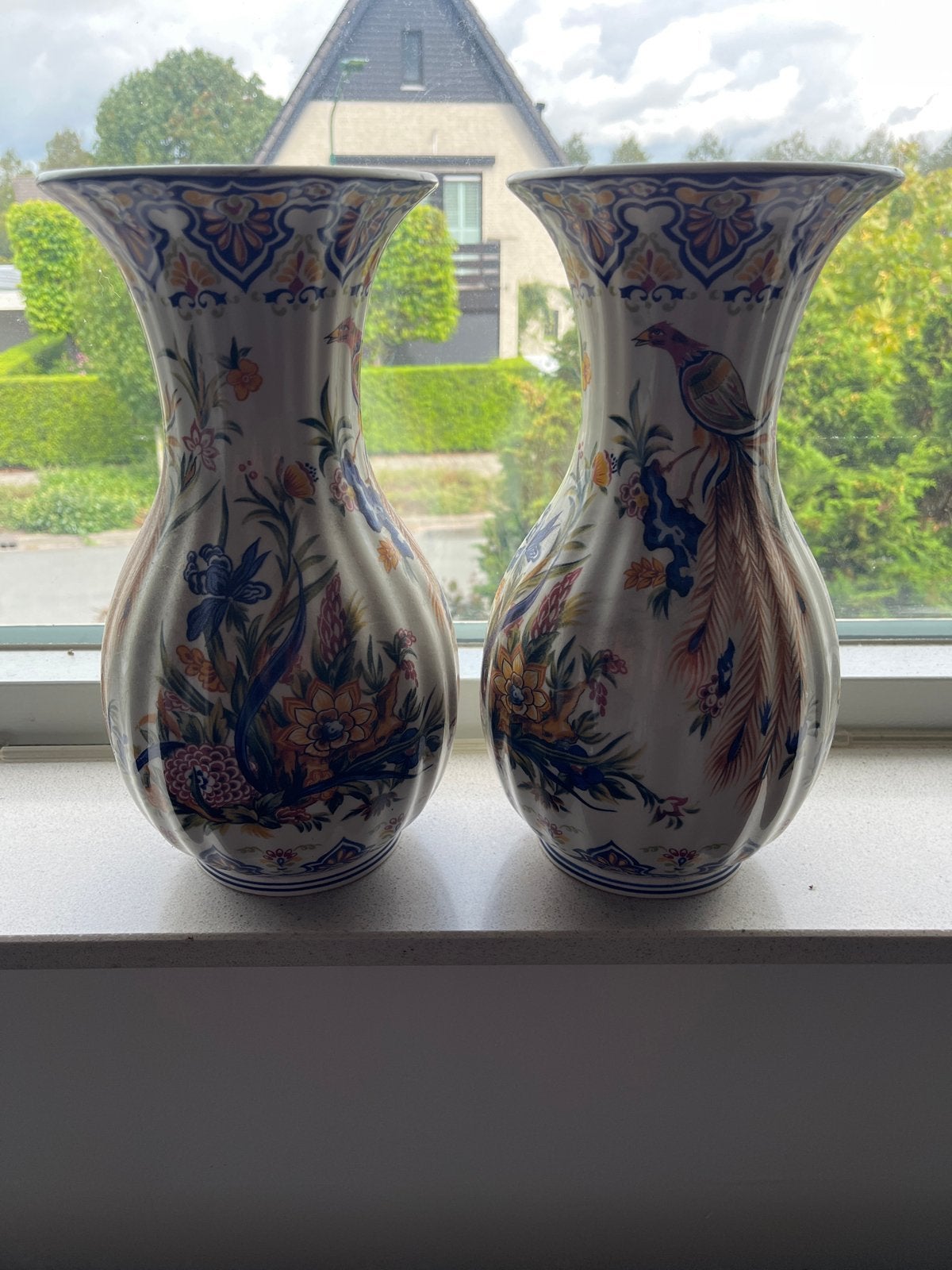 Set van 2 Italiaanse Keramische Vazen met Vogeldecor, Ophalen of Verzenden