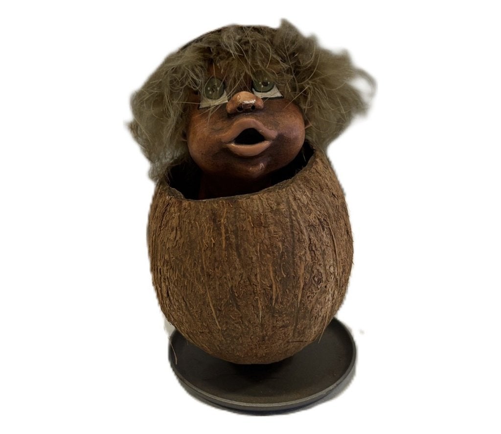 Kokosnoot-figuurtje met grappig karaktergezicht, Ophalen of Verzenden
