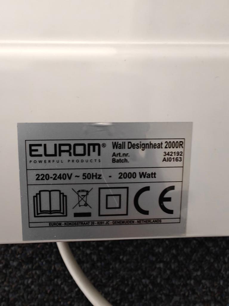 Eurom Wall Designheat 2000R Elektrische Verwarming, Ophalen, Gebruikt, Minder dan 30 cm, Kachel
