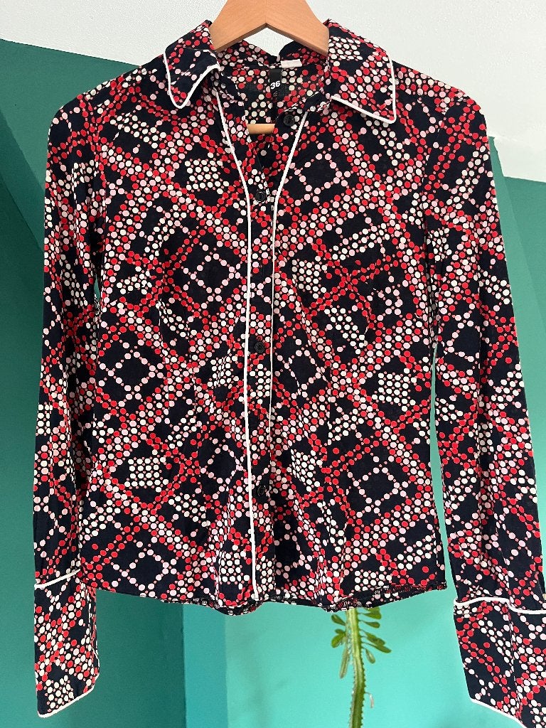 Retro blouse maat 36 H&M – rood roze zwart, H&M, Ophalen of Verzenden, Zo goed als nieuw, Maat 36 (S)