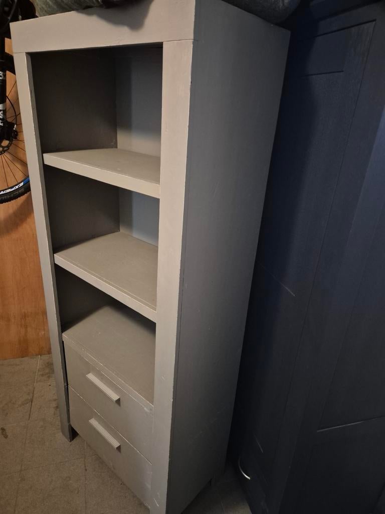 Grijze hobbykast / tuinkast met lades en planken (80x42x180), Huis en Inrichting, Ophalen, Met plank(en), Gebruikt, 50 tot 100 cm