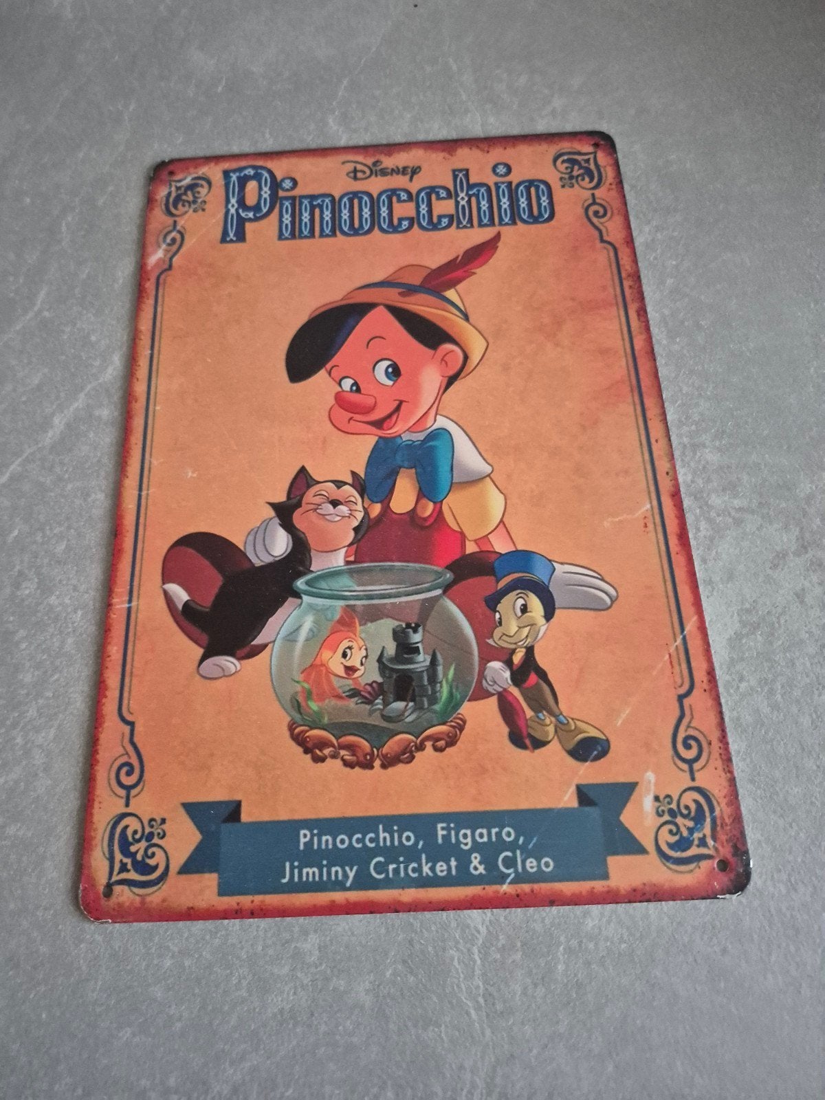 Disney Pinocchio metalen wandbord - Vintage look, Verzamelen, Ophalen of Verzenden, Peter Pan of Pinokkio, Nieuw, Plaatje of Poster