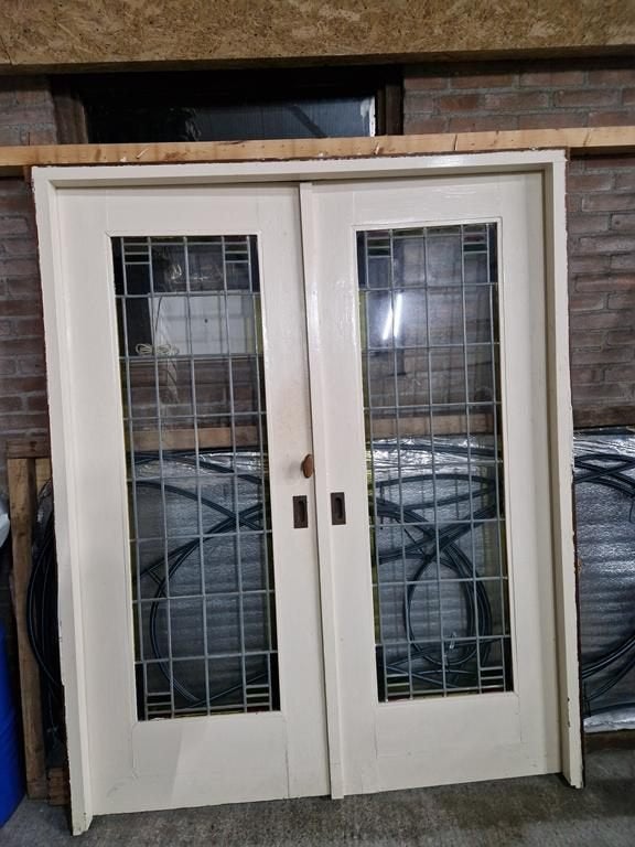 Authentieke Dubbele binnendeur jaren 30 met glas-in-lood, Doe-het-zelf en Verbouw, Deuren en Horren, Gebruikt, Niet van toepassing