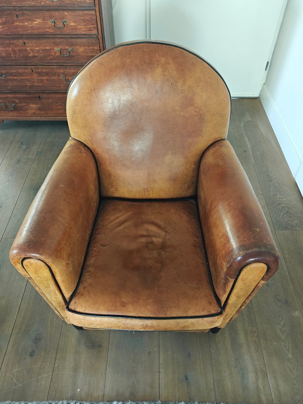 Leren stoel, Huis en Inrichting, Fauteuils, Ophalen, Gebruikt, 50 tot 75 cm, Leer