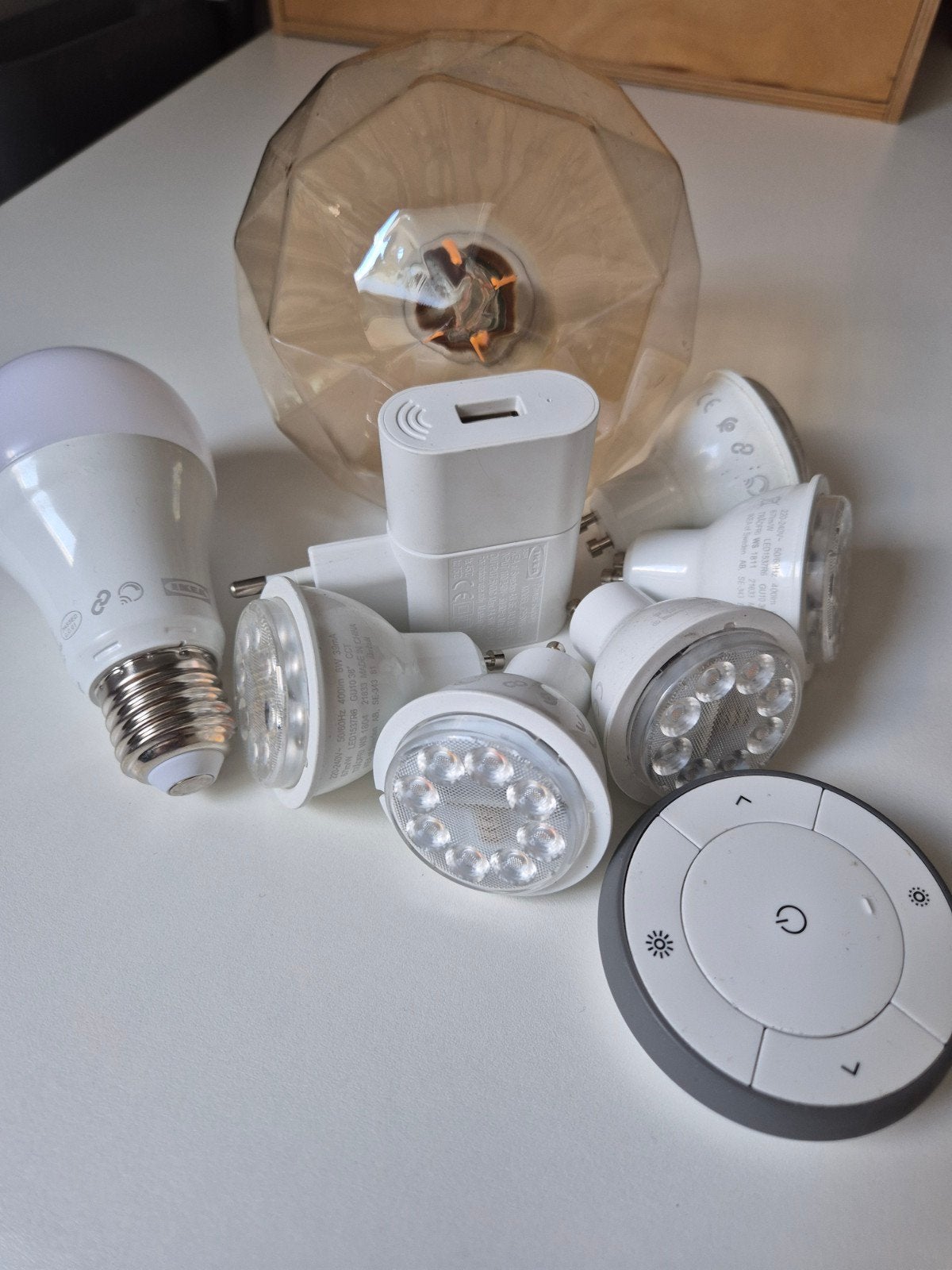 ikea tradfri  GU10 spots, 2 E27 lampen, afstandsbediening,, Huis en Inrichting, Lampen | Losse lampen, Gebruikt, Verzenden, Instelbaar wit