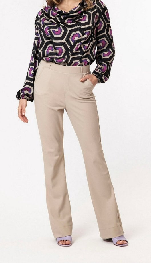 Cappucinio, Taupe Studio Anneloes Flair bonded broek in M, Maat 38/40 (M), Verzenden, Beige, Zo goed als nieuw