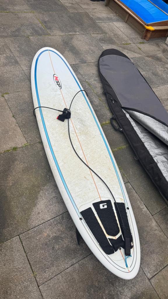 NSP 7.6 Funboard Surfplank met vinnen en draagtas, Watersport en Boten, Ophalen, Gebruikt, Funboard, Met vinnen